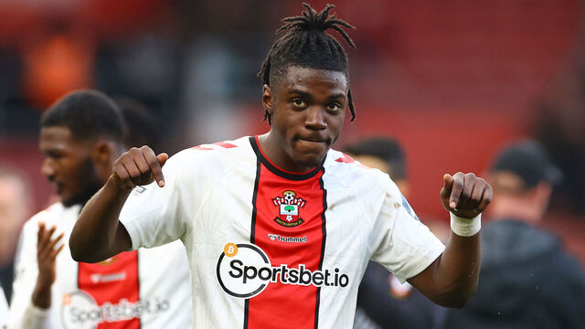 SOUTHAMPTON, ENGLAND - MARCH 18: Romeo Lavia of Southampton, reacts after the draw in the Premier League match between Southampton FC and Tottenham Hotspur at Friends Provident St. Mary's Stadium on March 18, 2023 in Southampton, England.