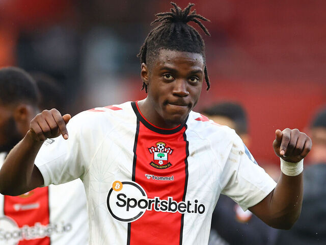 SOUTHAMPTON, ENGLAND - MARCH 18: Romeo Lavia of Southampton, reacts after the draw in the Premier League match between Southampton FC and Tottenham Hotspur at Friends Provident St. Mary's Stadium on March 18, 2023 in Southampton, England.