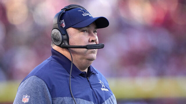 SANTA CLARA, CALIFORNIA - JANUARY 22: Head coach Mike McCarthy of the Dallas Cowboys looks on against the San Francisco 49ers during the first half in the NFC Divisional Playoff game at Levi's Stadium on January 22, 2023 in Santa Clara, California.