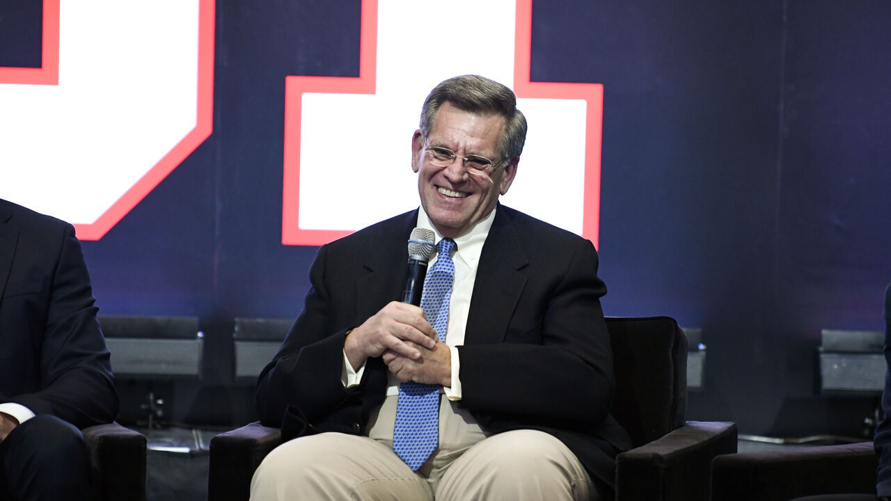 CHICAGO, IL - APRIL 07: Chicago Blackhawks chairman Rocky Wirtz looks on at Marian Hossas one-day contract signing ceremony to retire with the Chicago Blackhawks at the United Center in Chicago, IL on April 7, 2022. Hossa played eight seasons with the Blackhawks from 2009-2017 and won three Stanley Cups with the team.