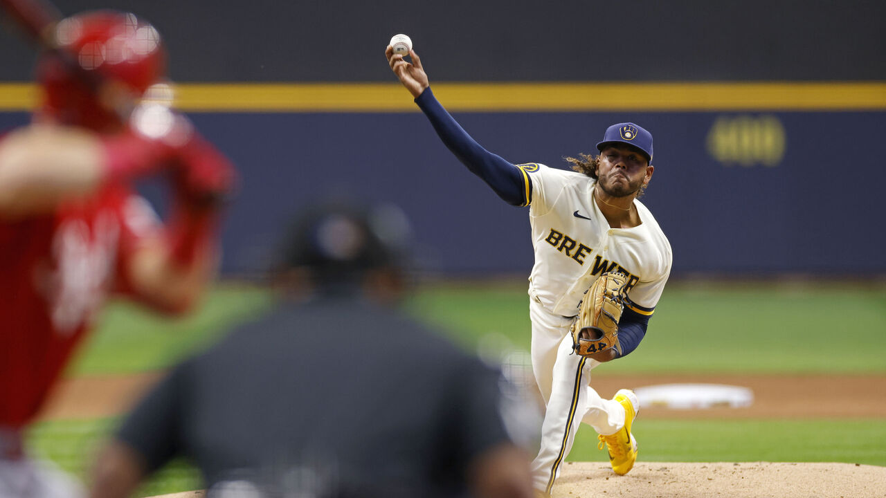 Freddy Peralta matches career high with 13 Ks, Taylor homers to lead  Brewers past Reds 3-0