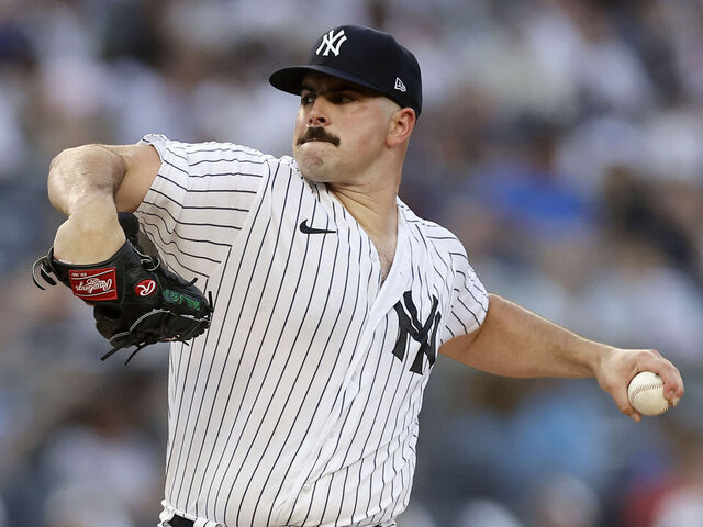NEW YORK, NEW YORK - JULY 26: Carlos Rodon #55 of the New York Yankees pitches against the New York Mets at Yankee Stadium on July 26, 2023 in the Bronx borough of New York City.