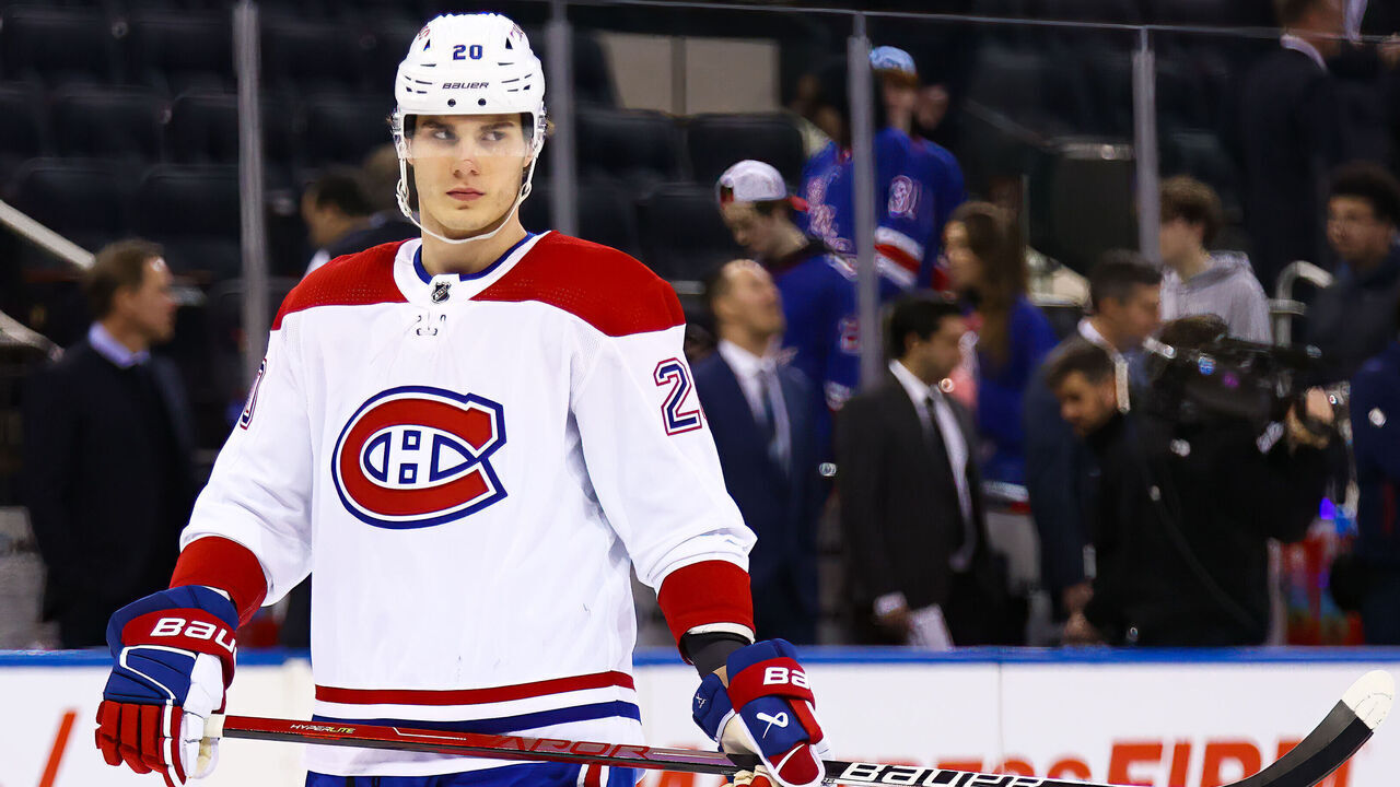 NEW YORK, NY - JANUARY 15: Montreal Canadiens Left Wing Juraj Slafkovsky (20) is pictured prior to the National Hockey League game between the Montreal Canadiens and the New York Rangers on January 15, 2023 at Madison Square Garden in New York, NY.