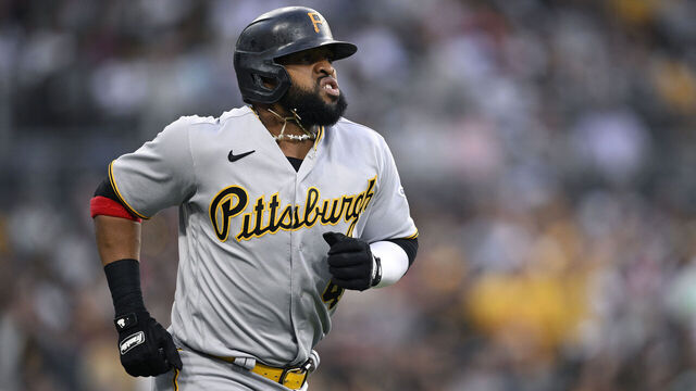 SAN DIEGO, CALIFORNIA - JULY 24: Carlos Santana #41 of the Pittsburgh Pirates rounds the bases on his two-run home run against the San Diego Padres in the third inning at PETCO Park on July 24, 2023 in San Diego, California.