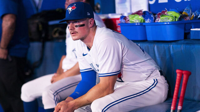 TORONTO, ON - JUNE 8: Matt Chapman #26 of Toronto Blue Jays looks on in the dugout before playing the Houston Astros in their MLB game at the Rogers Centre on June 8, 2023 in Toronto, Ontario, Canada.