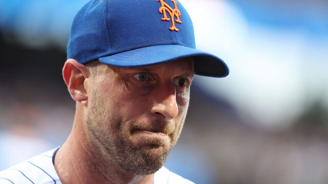 NEW YORK, NEW YORK - JULY 16: Max Scherzer #21 of the New York Mets looks on against the Los Angeles Dodgers during their game at Citi Field in the Queens borough of New York City.