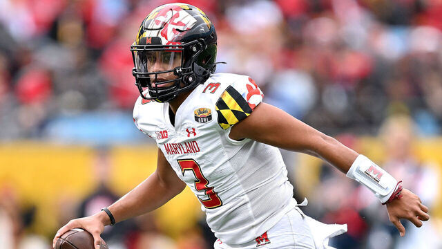 CHARLOTTE, NORTH CAROLINA - DECEMBER 30: Taulia Tagovailoa #3 of the Maryland Terrapins looks to pass against the North Carolina State Wolfpack during the Duke's Mayo Bowl at Bank of America Stadium on December 30, 2022 in Charlotte, North Carolina.