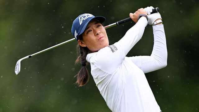 EVIAN-LES-BAINS, FRANCE - JULY 29: Celine Boutier of France plays her second shot on the 18th hole during the Third Round of the Amundi Evian Championship at Evian Resort Golf Club on July 29, 2023 in Evian-les-Bains, France.