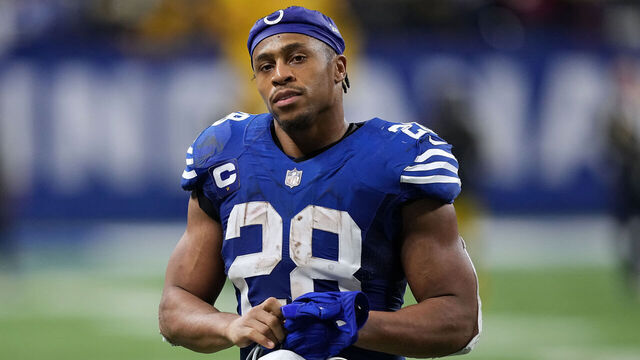 INDIANAPOLIS, INDIANA - NOVEMBER 28: Jonathan Taylor #28 of the Indianapolis Colts walks off the field after losing to the Pittsburgh Steelers 24-17 at Lucas Oil Stadium on November 28, 2022 in Indianapolis, Indiana.