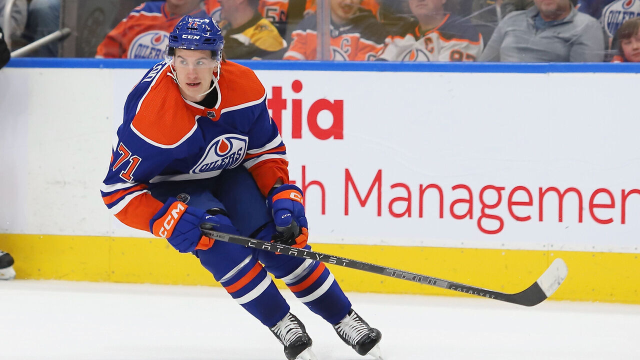 EDMONTON, CANADA - FEBRUARY 27: Ryan McLeod #71 of the Edmonton Oilers skates during the game against the Boston Bruins in the second period on February 27, 2023 at Rogers Place in Edmonton, Alberta, Canada.