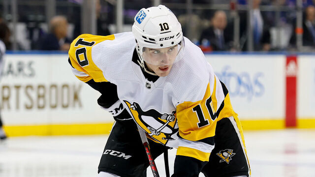 NEW YORK, NY - MARCH 18: Drew O'Connor #10 of the Pittsburgh Penguins during the game against the New York Rangers on March 18, 2023 at Madison Square Garden in New York, New York.