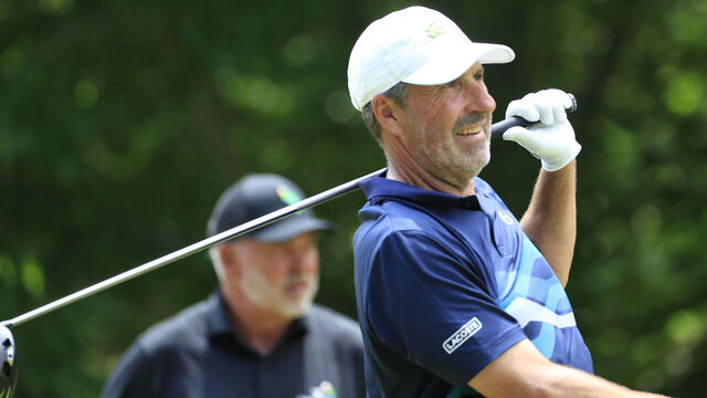 DULUTH, GA - MAY 07: Jose Maria Olazabal watches his tee shot on the 2nd hole during the final round of the PGA Tour Champions Mitsubishi Electric Classic on May 7, 2023 at TPC Sugarloaf in Duluth, Georgia.