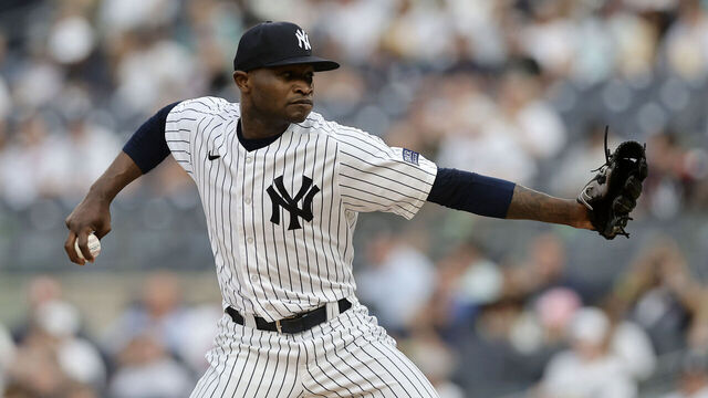 NEW YORK, NEW YORK - JULY 25: Domingo German #0 of the New York Yankees in action against the New York Mets at Yankee Stadium on July 25, 2023 in Bronx borough of New York City. The Mets defeated the Yankees 9-3.
