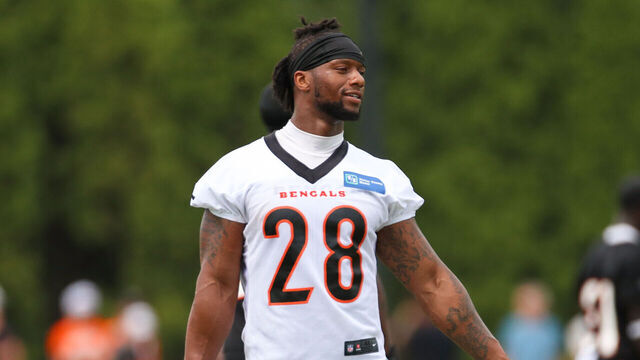 CINCINNATI, OH - JULY 28: Cincinnati Bengals running back Joe Mixon (28) during the Cincinnati Bengals training camp on July 28, 2023 in Cincinnati OH.