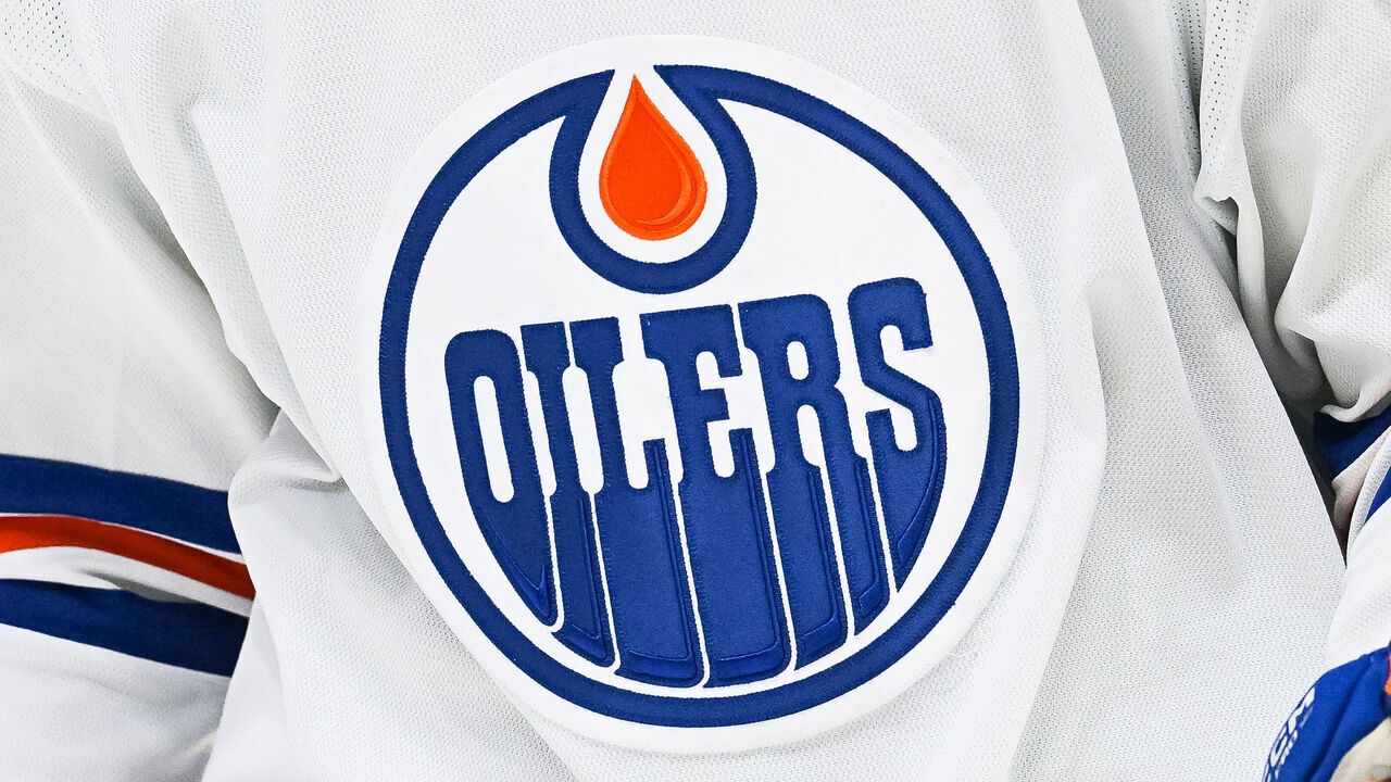MONTREAL, QC - FEBRUARY 12: View of a Edmonton Oilers logo on a jersey worn by a member of the team during the Edmonton Oilers versus the Montreal Canadiens game on February 12, 2023, at Bell Centre in Montreal, QC