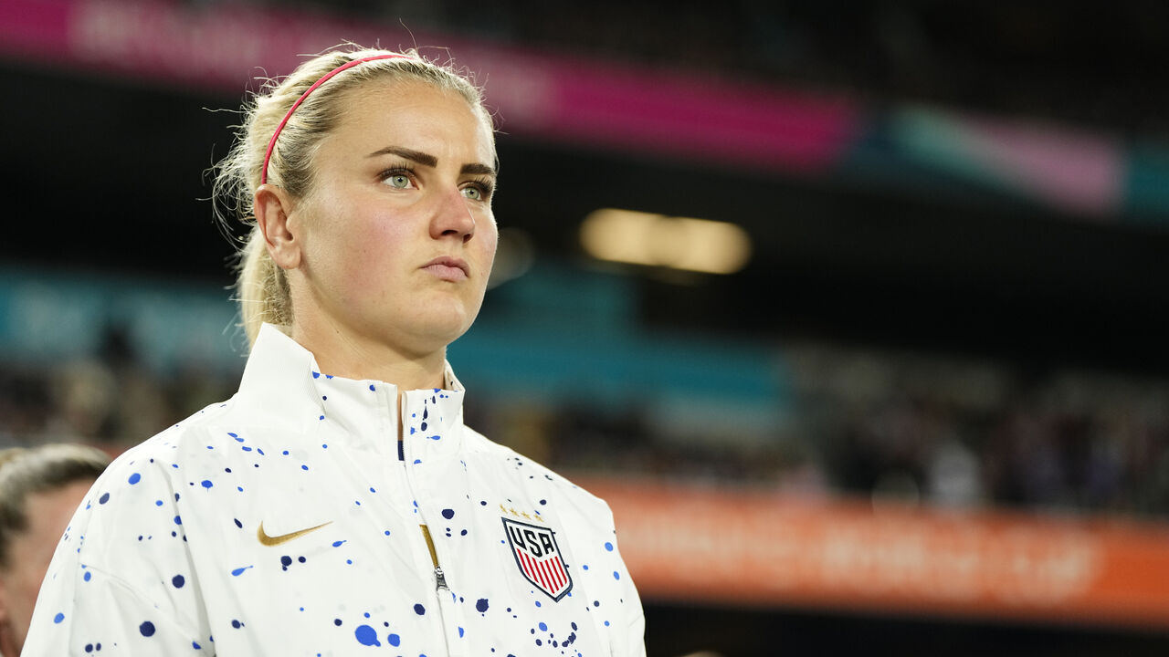 Lindsey Horan of USA and Olympique Lyonnais prior the FIFA Women's World Cup Australia &amp; New Zealand 2023 Group E match between Portugal and USA at Eden Park on August 1, 2023 in Auckland, New Zealand.