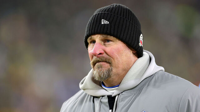 GREEN BAY, WISCONSIN - JANUARY 08: Head coach Dan Campbell of the Detroit Lions leaves the field following a game against the Green Bay Packers at Lambeau Field on January 08, 2023 in Green Bay, Wisconsin. The Lions defeated the Packers 20-16.