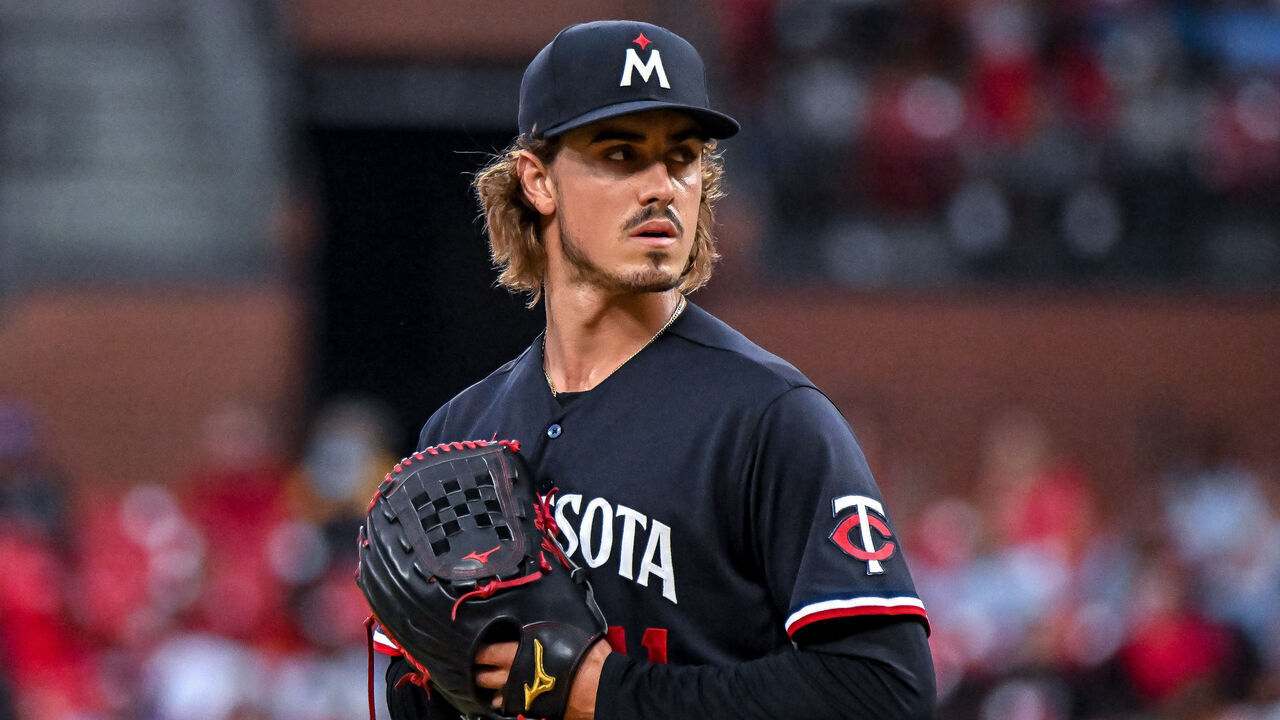 ST. LOUIS, MO - Aug 02: Minnesota Twins starting pitcher Joe Ryan (41) gets ready to throw a pitch during a game between the Minnesota Twins and the St. Louis Cardinals on August 02, 2023, at Busch Stadium in St. Louis MO