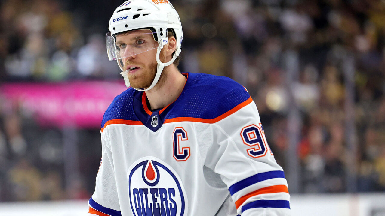 LAS VEGAS, NEVADA - MAY 12: Connor McDavid #97 of the Edmonton Oilers waits for a faceoff in the first period of Game Five of the Second Round of the 2023 Stanley Cup Playoffs against the Vegas Golden Knights at T-Mobile Arena on May 12, 2023 in Las Vegas, Nevada. The Golden Knights defeated the Oilers 4-3.