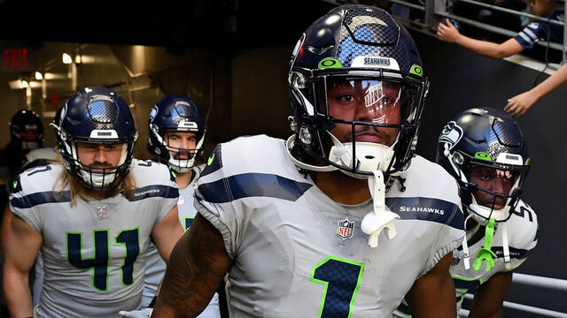 GLENDALE, ARIZONA - NOVEMBER 06: Dee Eskridge #1 of the Seattle Seahawks takes to the field prior to a game against the Arizona Cardinals at State Farm Stadium on November 06, 2022 in Glendale, Arizona.