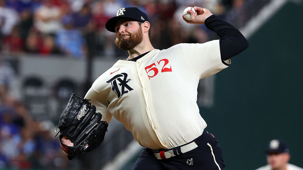 ARLINGTON, TEXAS - AUGUST 04: Jordan Montgomery #52 of the Texas Rangers pitches in the first inning against the Miami Marlins at Globe Life Field on August 04, 2023 in Arlington, Texas.