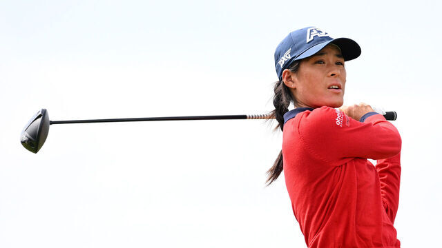 TROON, SCOTLAND - AUGUST 05: Celine Boutier of France tees off from the 1st hole during the third round of the FREED GROUP Women's Scottish Open presented by Trust Golf at Dundonald Links Golf Course on August 05, 2023 in Troon, Scotland.