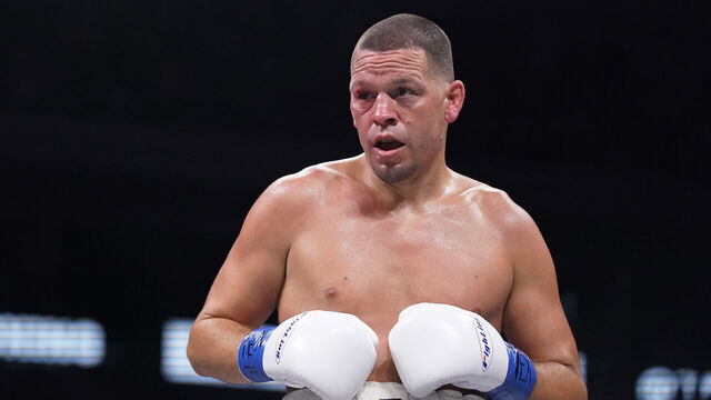 DALLAS, TEXAS - AUGUST 05: Nate Diaz stands in the ring during the second round of his fight against Jake Paul at the American Airlines Center on August 05, 2023 in Dallas, Texas.
