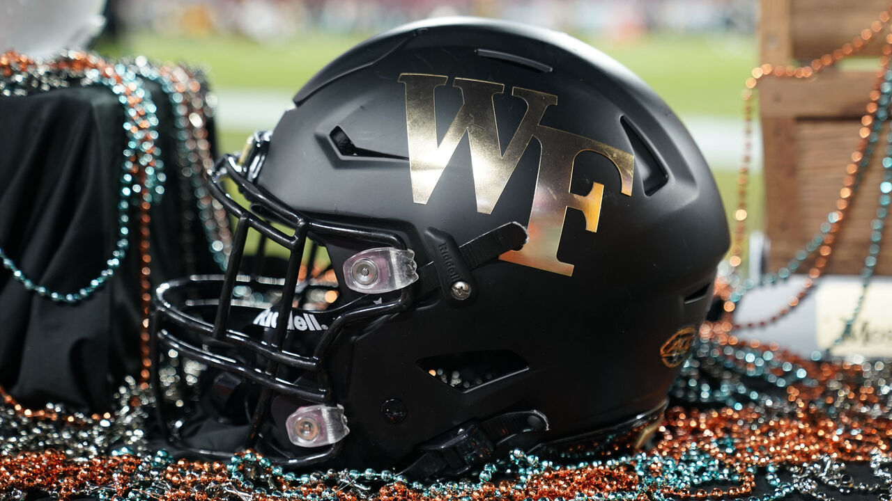TAMPA, FL - DECEMBER 23: Wake Forest Demon Deacons helmet before the Union Home Mortgage Gasparilla Bowl college football game against the Missouri Tigers at Raymond James Stadium in Tampa FL on December 23, 2022.