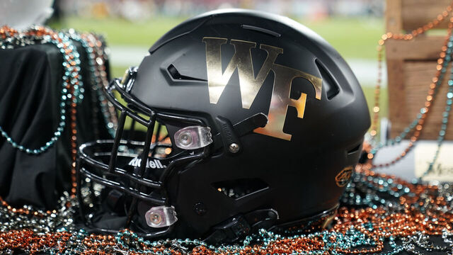 TAMPA, FL - DECEMBER 23: Wake Forest Demon Deacons helmet before the Union Home Mortgage Gasparilla Bowl college football game against the Missouri Tigers at Raymond James Stadium in Tampa FL on December 23, 2022.