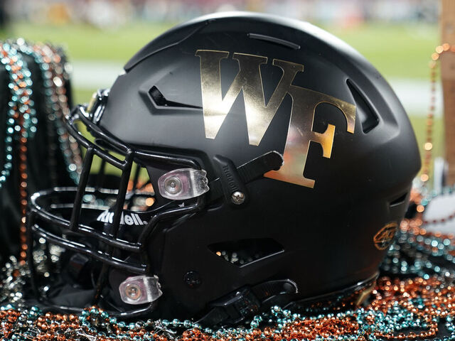 TAMPA, FL - DECEMBER 23: Wake Forest Demon Deacons helmet before the Union Home Mortgage Gasparilla Bowl college football game against the Missouri Tigers at Raymond James Stadium in Tampa FL on December 23, 2022.