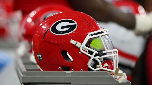 INGLEWOOD, CA - JANUARY 09: Georgia Bulldogs helmet during the Georgia Bulldogs game versus the TCU Horned Frogs in the College Football Playoff National Championship game on January 9, 2023, at SoFi Stadium in Inglewood, CA.