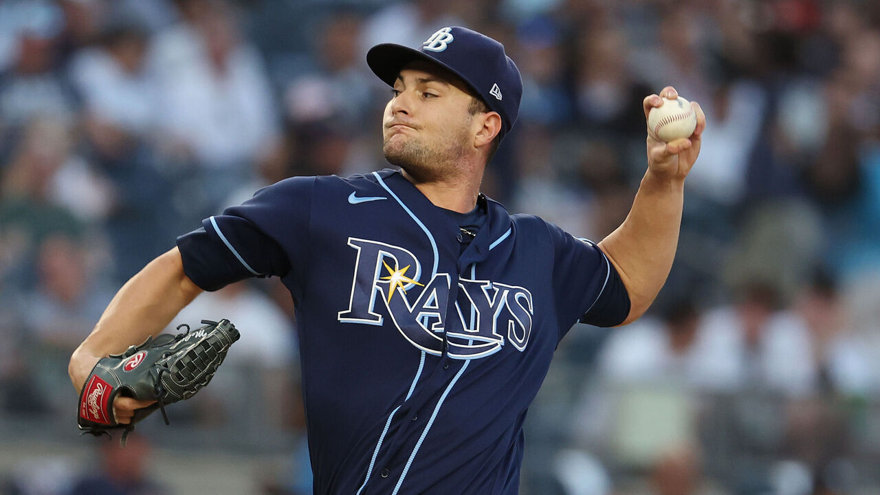 NEW YORK, NEW YORK - AUGUST 02: Shane McClanahan #18 of the Tampa Bay Rays pitches against the New York Yankees during their game at Yankee Stadium on August 2, 2023 in Bronx borough of New York City.