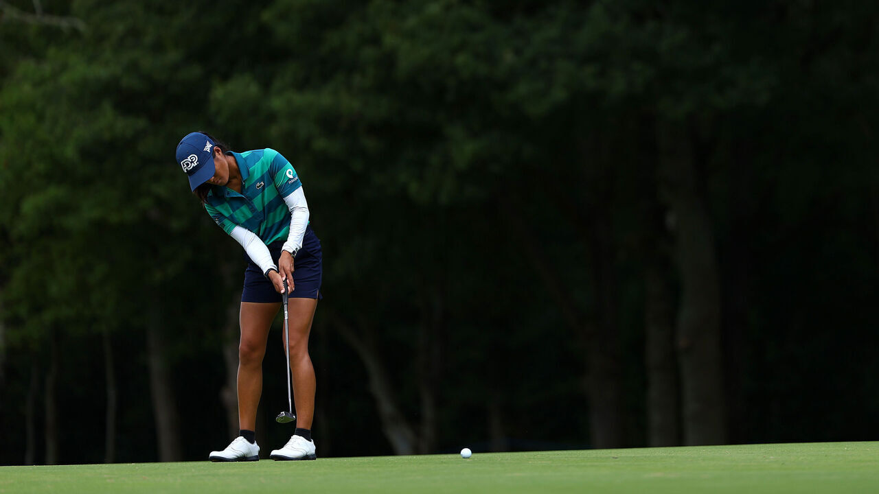 TADWORTH, ENGLAND - AUGUST 09: Celine Boutier of France in action during the pro-am prior to the AIG Women's Open at Walton Heath Golf Club on August 09, 2023 in Tadworth, England.