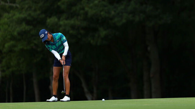TADWORTH, ENGLAND - AUGUST 09: Celine Boutier of France in action during the pro-am prior to the AIG Women's Open at Walton Heath Golf Club on August 09, 2023 in Tadworth, England.