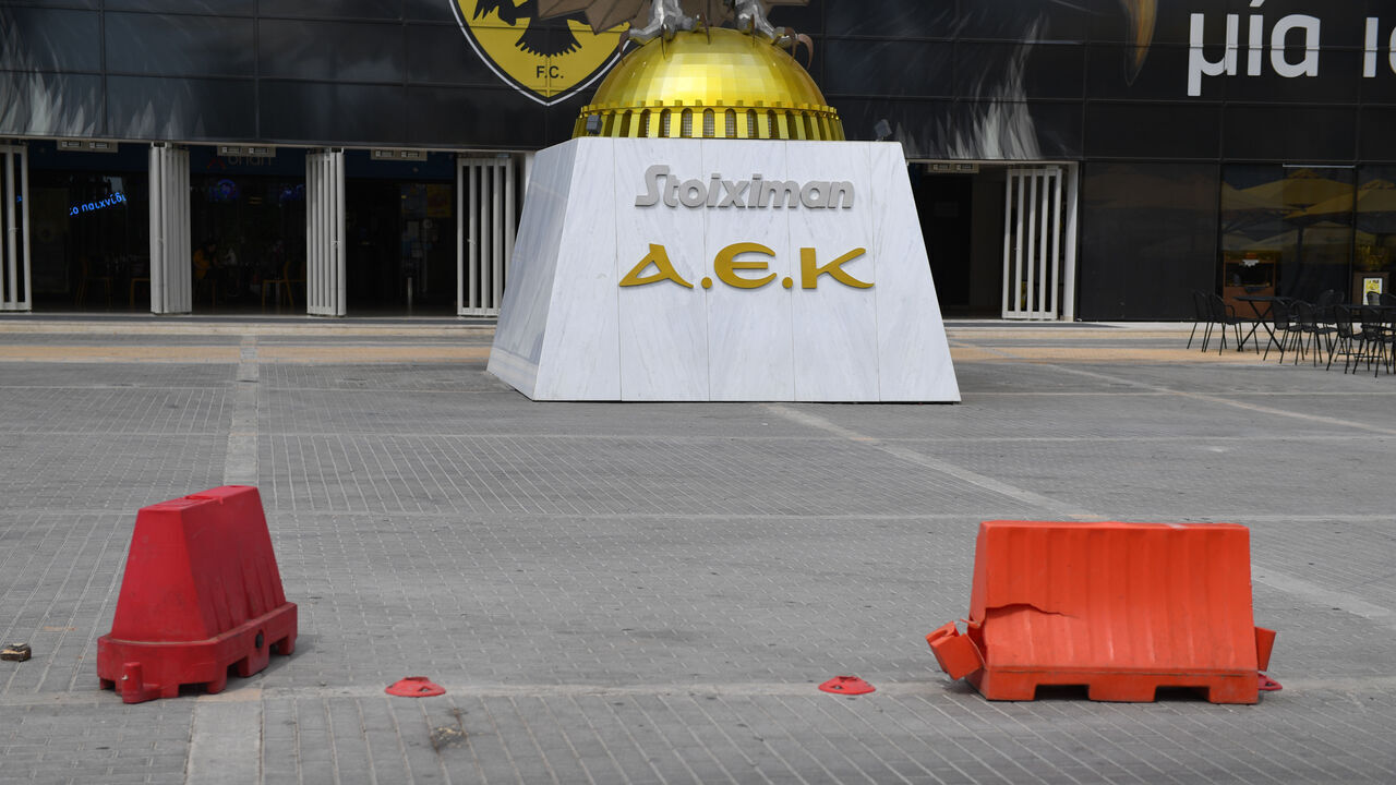 ATHENS, GREECE - AUGUST 08: A barricade is damaged after 29-year-old Greek fan died during the overnight clashes between rival supporters at OPAP Arena in Nea Filadelfeia, Athens, Greece on August 08, 2023. European governing soccer body UEFA postponed the Champions League qualifying game between AEK Athens and Dinamo Zagreb of Croatia after the incident. Eight fans were injured while Greek police said they made 98 arrests, mostly of Croatian supporters.