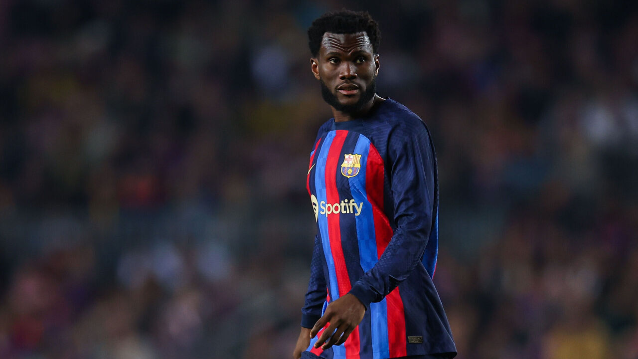 BARCELONA, SPAIN - APRIL 10: Franck Kessie of FC Barcelona looks on during the LaLiga Santander match between FC Barcelona and Girona FC at Spotify Camp Nou on April 10, 2023 in Barcelona, Spain.
