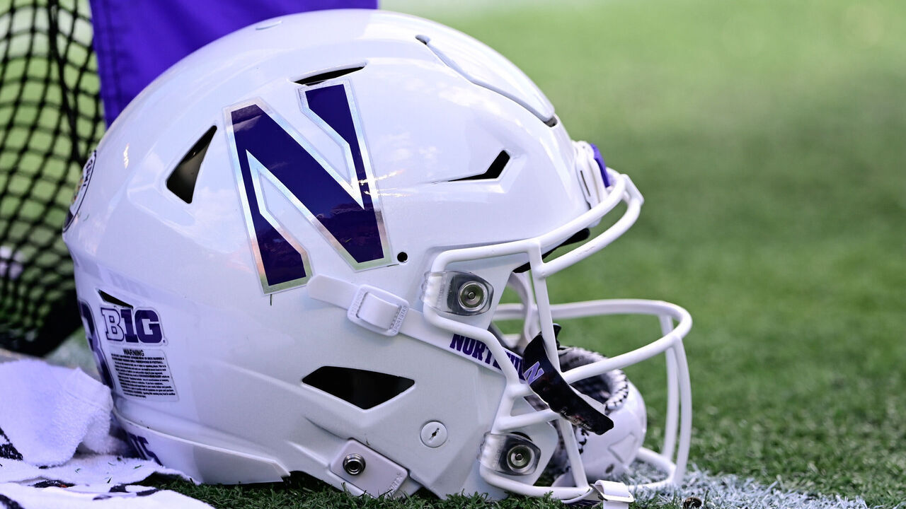 ORLANDO, FL - JANUARY 01: General view of a Northwestern Wildcats helmet during the second quarter against the Auburn Tigers during the Vrbo Citrus Bowl at Camping World Stadium on January 1, 2021 in Orlando, Florida.