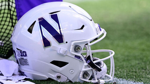 ORLANDO, FL - JANUARY 01: General view of a Northwestern Wildcats helmet during the second quarter against the Auburn Tigers during the Vrbo Citrus Bowl at Camping World Stadium on January 1, 2021 in Orlando, Florida.