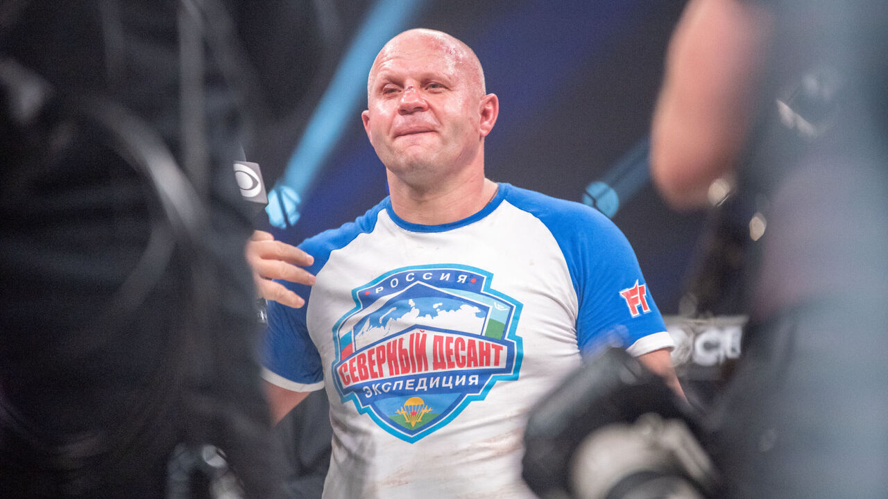 LOS ANGELES, CA - FEBRUARY 4: Fedor Emelianenko reacts after his lost to Ryan Bader in their heavyweight fight during the Bellator 290 event at The Forum on February 4, 2023 in Los Angeles, CA, USA.