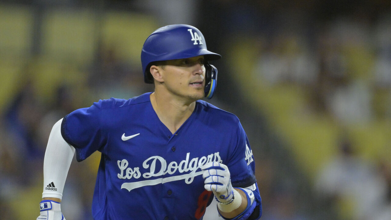 LOS ANGELES, CALIFORNIA - AUGUST 3: Enrique Hernandez #8 of the Los Angeles Dodgers at bat against the Oakland Athletics at Dodger Stadium on August 3, 2023 in Los Angeles, California.