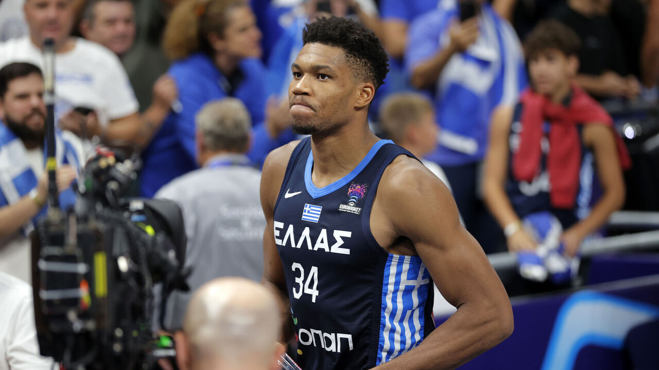 BERLIN, GERMANY - SEPTEMBER 13: Giannis Antetokounmpo of Greece during the FIBA EuroBasket 2022 quarterfinal match between Germany and Greece at EuroBasket Arena Berlin on September 13, 2022 in Berlin, Germany.