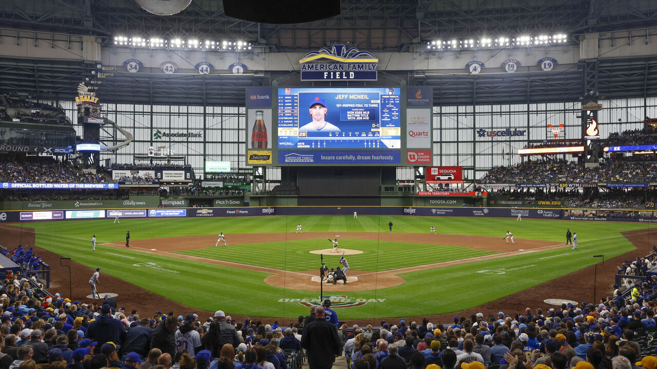 MILWAUKEE, WI - APRIL 03: A general view of American Family field during the game between the New York Mets and the Milwaukee Brewers at American Family Field on Monday, April 3, 2023 in Milwaukee, Wisconsin.