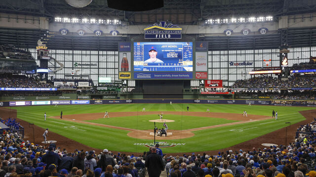 MILWAUKEE, WI - APRIL 03: A general view of American Family field during the game between the New York Mets and the Milwaukee Brewers at American Family Field on Monday, April 3, 2023 in Milwaukee, Wisconsin.