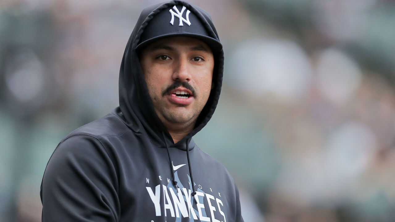 CHICAGO, IL - AUGUST 07: New York Yankees starting pitcher Nestor Cortes (65) looks on before a Major League Baseball game between the New York Yankees and the Chicago White Sox on August 7, 2023 at Guaranteed Rate Field in Chicago, IL.