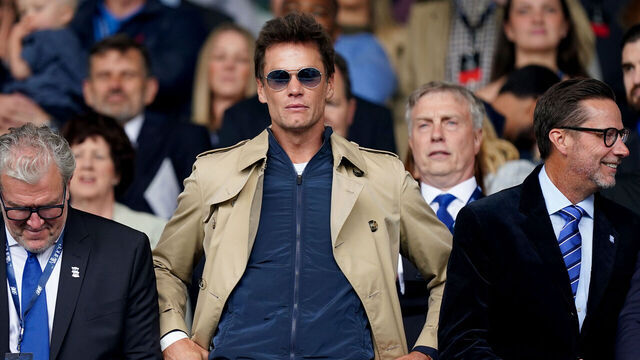 Birmingham City co-owner Tom Brady (centre), CEO Garry Cook (left) and director Matt Alvarez (right) in the stands before the Sky Bet Championship match at St. Andrew's, Birmingham. Picture date: Saturday August 12, 2023.