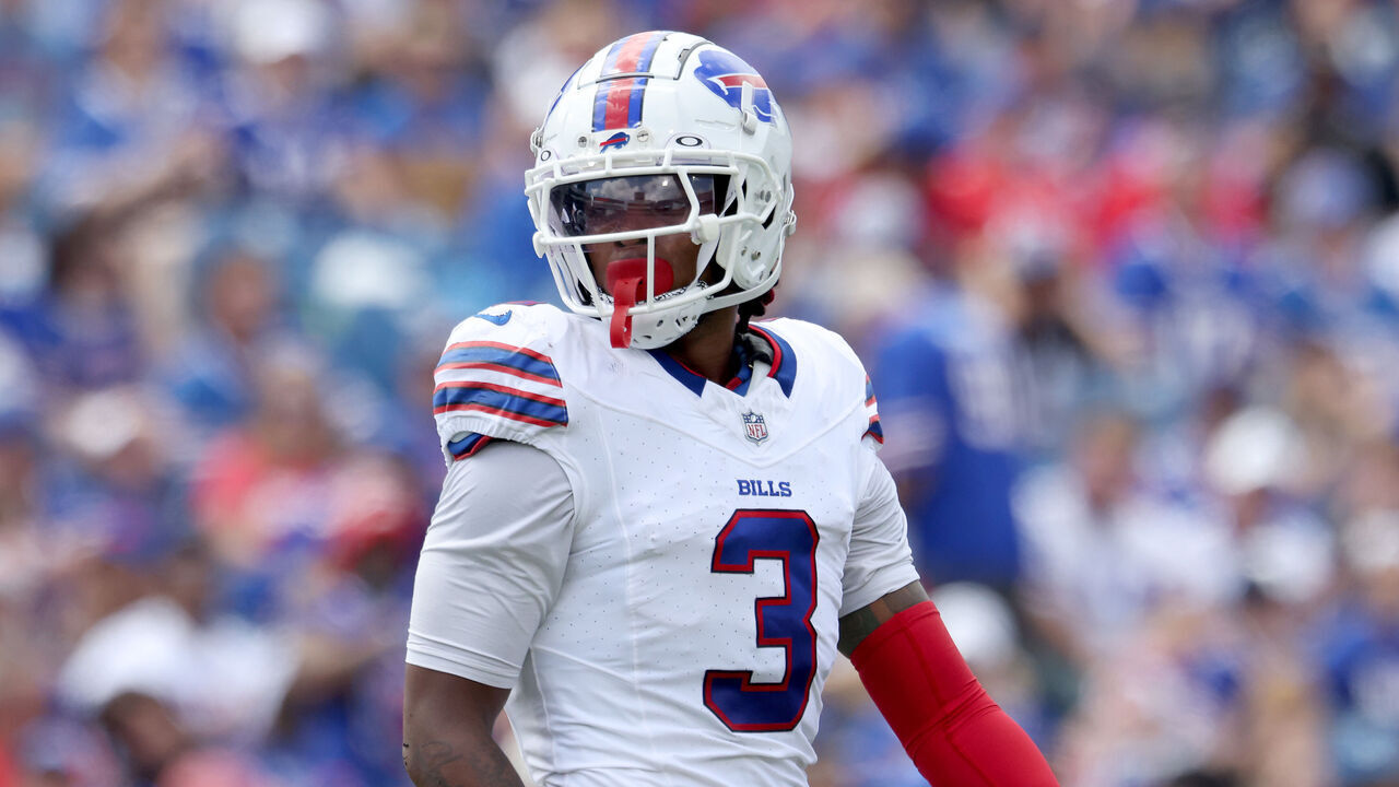 ORCHARD PARK, NEW YORK - AUGUST 12: Damar Hamlin #3 of the Buffalo Bills looks on during the first quarter of a preseason game against the Indianapolis Colts at Highmark Stadium on August 12, 2023 in Orchard Park, New York.