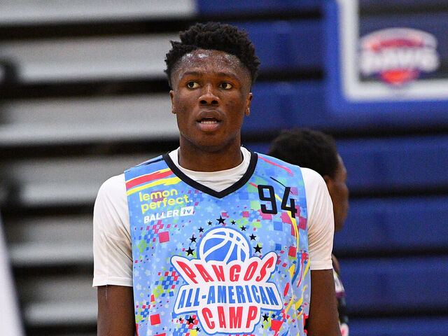 LAS VEGAS, NV - JUNE 05: Flory Bidunga looks on during the Pangos All-American Camp on June 5, 2023 at the Bishop Gorman High School in Las Vegas, NV.