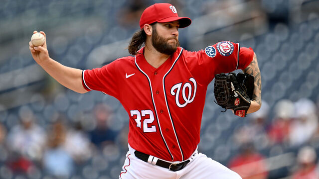 WASHINGTON, DC - AUGUST 13: Trevor Williams #32 of the Washington Nationals pitches in the first inning against the Oakland Athletics at Nationals Park on August 13, 2023 in Washington, DC.