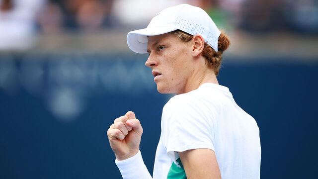 TORONTO, ON - AUGUST 13: Jannik Sinner of Italy celebrates against Alex De Minaur of Australia in the Singles Final during Day Seven of the National Bank Open, part of the Hologic ATP Tour, at Sobeys Stadium on August 13, 2023 in Toronto, Canada. (Photo by Vaughn Ridley/Getty Images