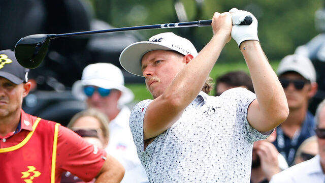 BEDMINSTER, NJ - AUGUST 12: Cam Smith of Ripper GC tees off at the 2nd tee during round 2 of LIV Golf Bedminster on August 12, 2023 at Trump National Golf Club in Bedminster, New Jersey.